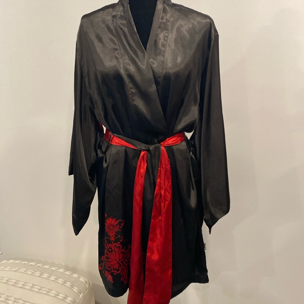 La Senza Red & Black Satin Kimono Lingerie Robe Size S/M